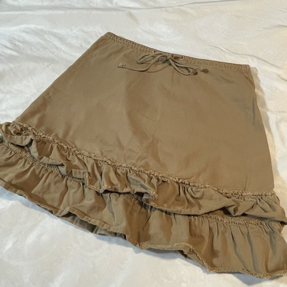 JCrew Cargo Mini Skirt Khaki y2k Ruffles Tie Zip Up J. Crew Women Size 0 Vintage